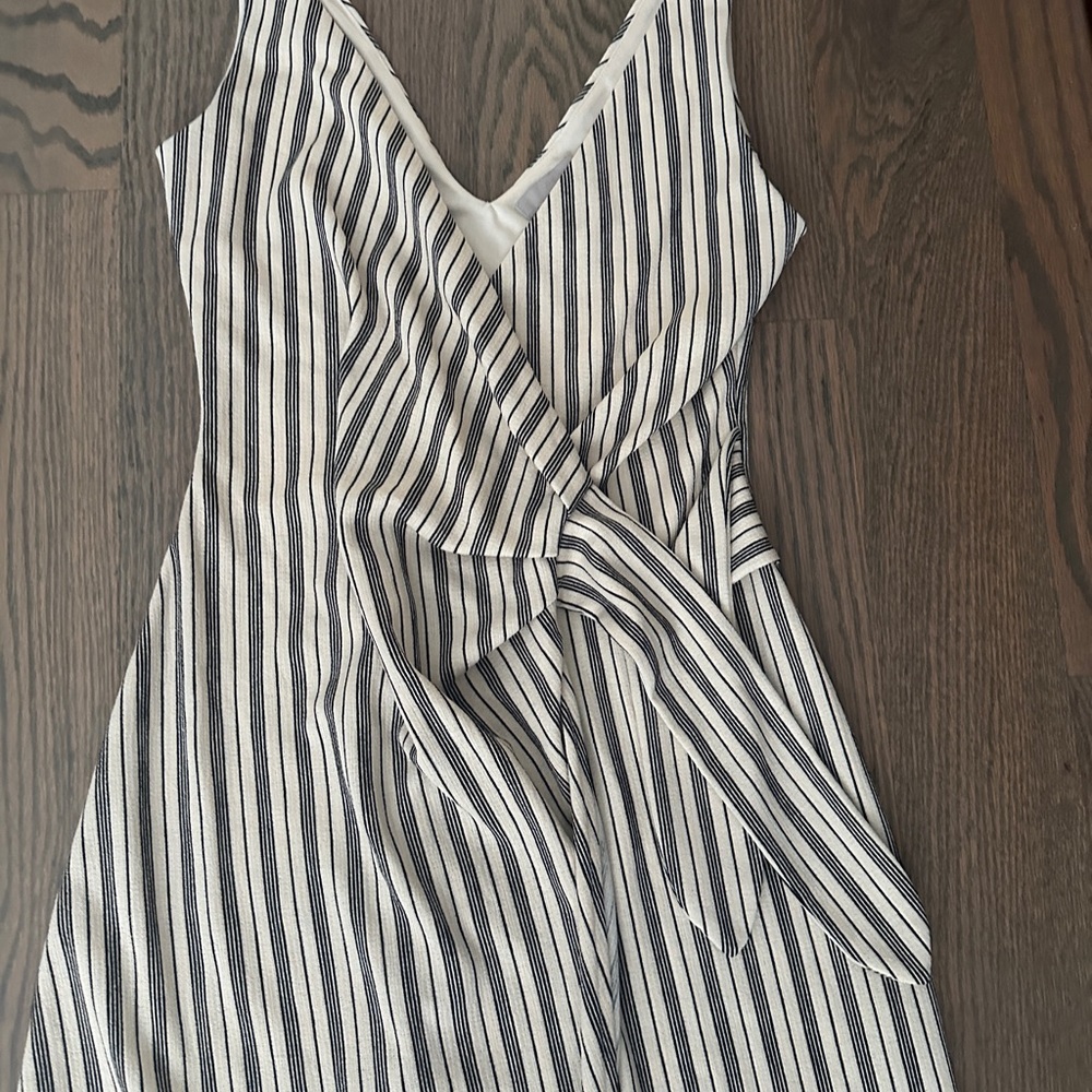 H&M striped neutral wrap front dress - size small
